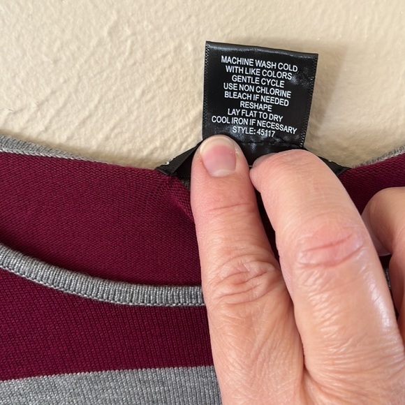 United States Sweaters ruched gray and wine color stripes size L boat neck - Picture 6 of 13